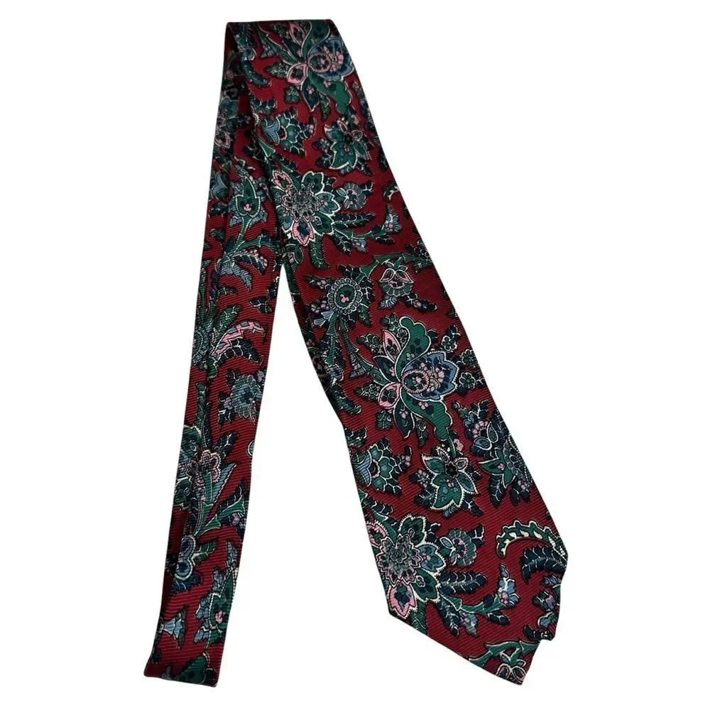Vintage Polo Ralph Lauren Hand Made Silk Paisley Red Pink‎ Tie